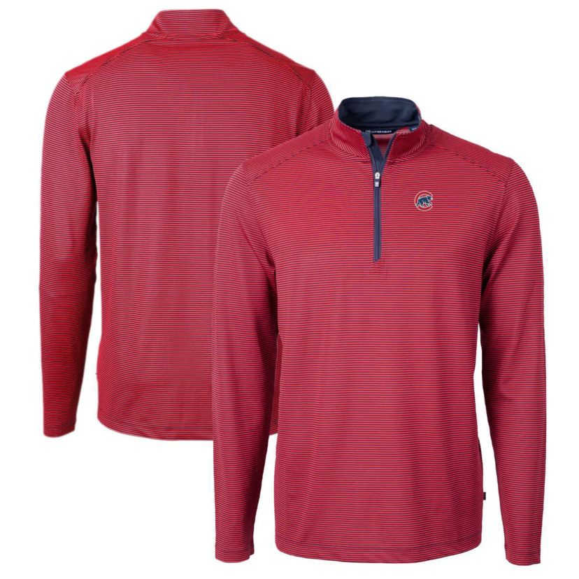MLB Chicago Cubs Virtue Eco Pique Micro Stripe Big & Tall Recycled Quarter-Zip Pullover Top