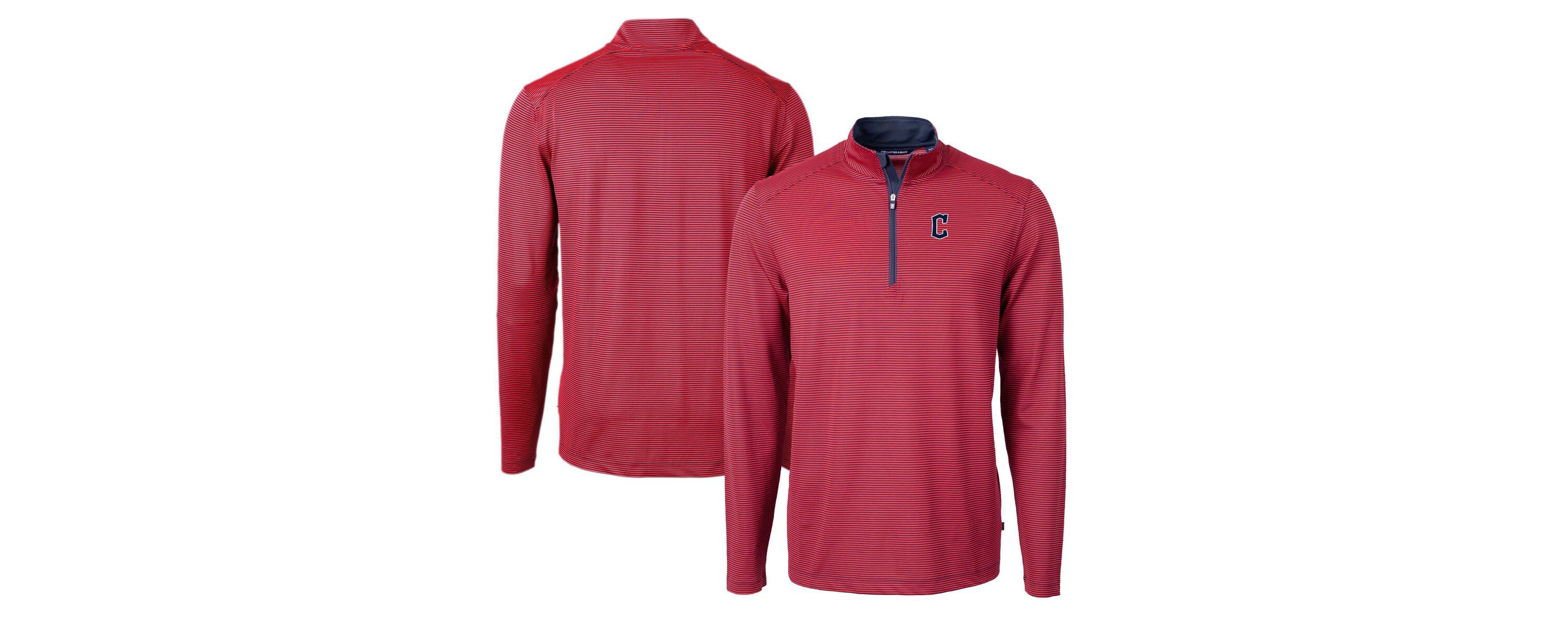 MLB Cleveland Guardians Virtue Eco Pique Micro Stripe Big & Tall Recycled Quarter-Zip Pullover Top