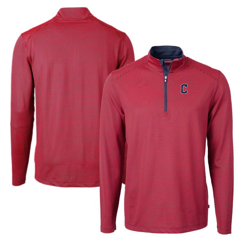 MLB Cleveland Guardians Virtue Eco Pique Micro Stripe Big & Tall Recycled Quarter-Zip Pullover Top