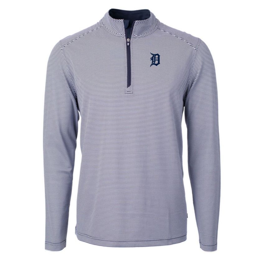 MLB Detroit Tigers Virtue Eco Pique Micro Stripe Big & Tall Recycled Quarter-Zip Pullover Top
