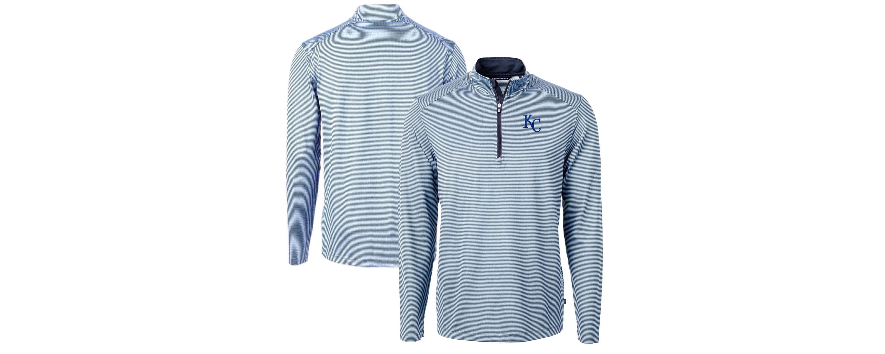 MLB Light Blue/Navy Kansas City Royals Virtue Eco Pique Micro Stripe Big & Tall Recycled Quarter-Zip Pullover Top