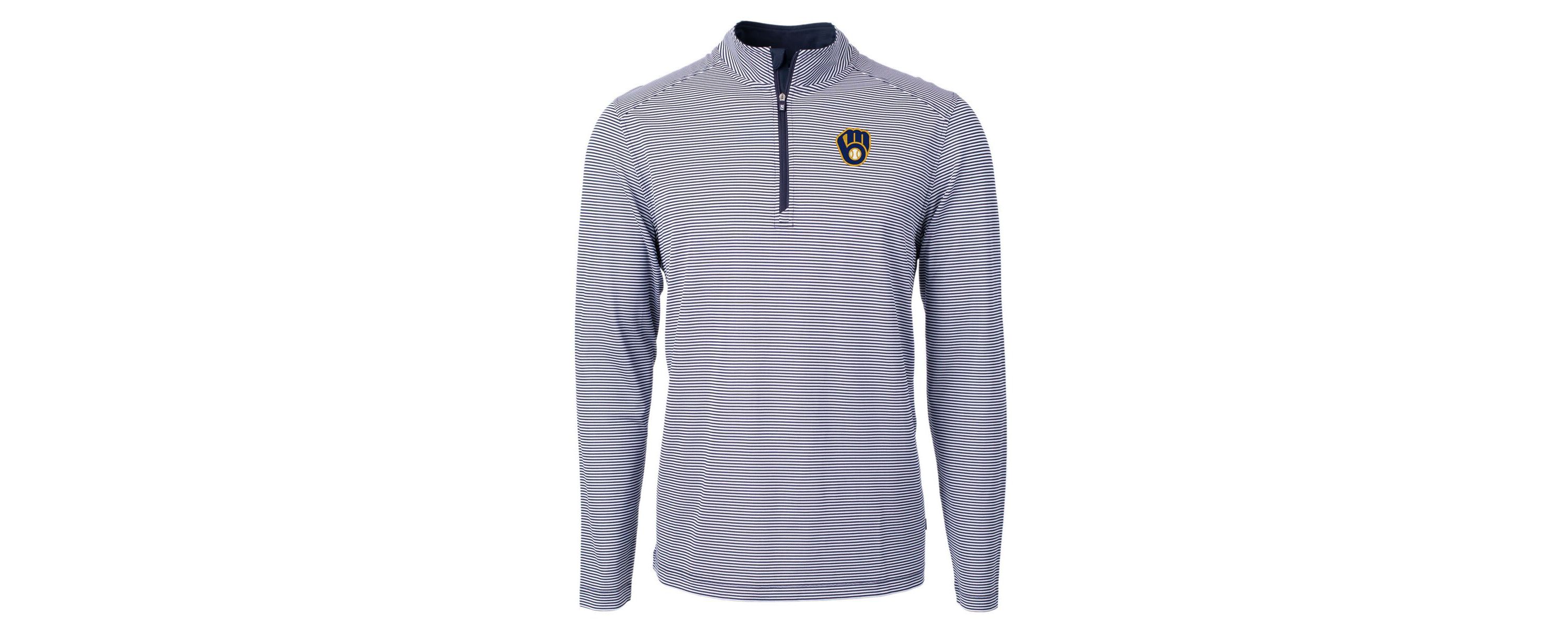 MLB Milwaukee Brewers Virtue Eco Pique Micro Stripe Big & Tall Recycled Quarter-Zip Pullover Top