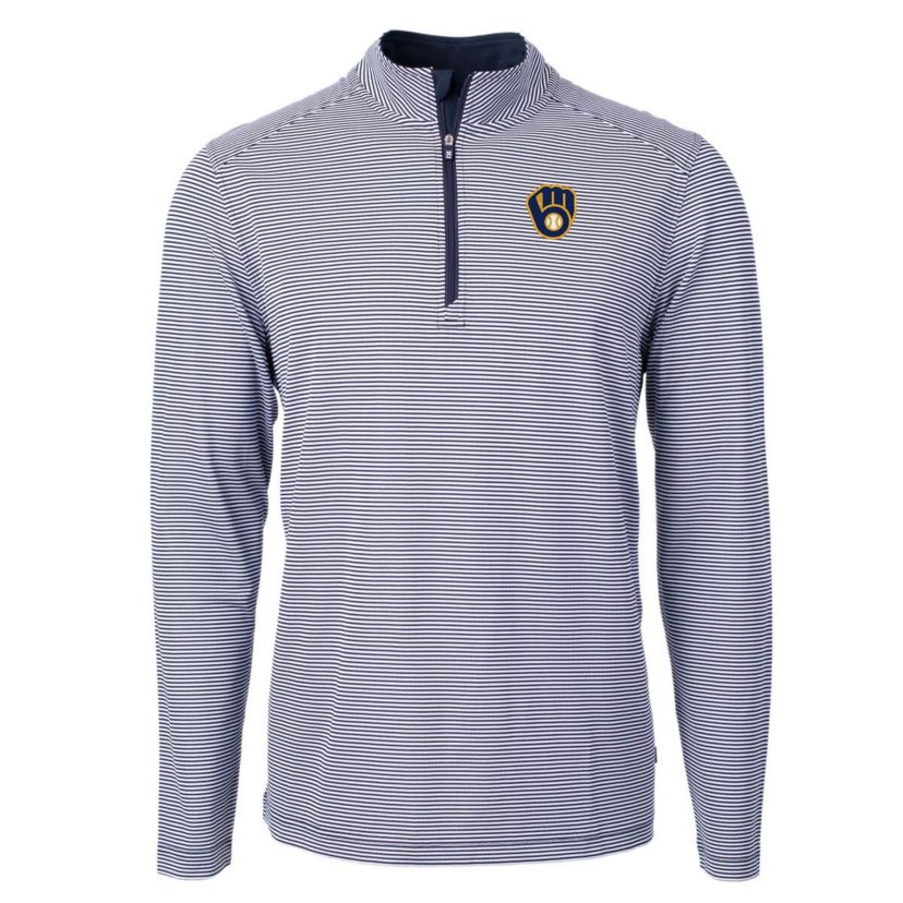 MLB Milwaukee Brewers Virtue Eco Pique Micro Stripe Big & Tall Recycled Quarter-Zip Pullover Top