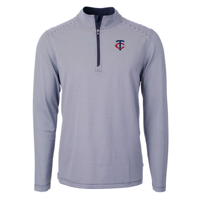 MLB Minnesota Twins Virtue Eco Pique Micro Stripe Big & Tall Recycled Quarter-Zip Pullover Top