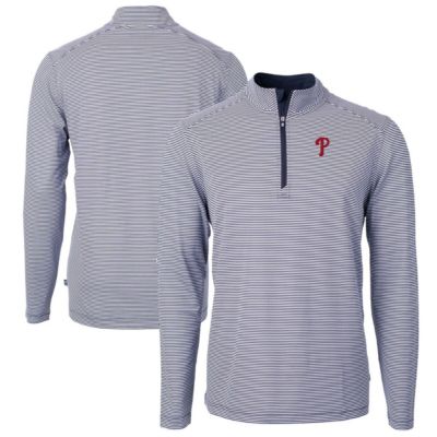 Cutter & Buck Men's MLB Philadelphia Phillies Virtue Eco Pique Micro Stripe Big & Tall Recycled Quarter-Zip Pullover Top, Navy Blue, LT