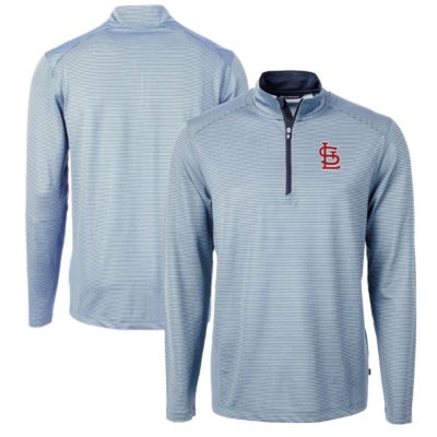 Cutter & Buck Men's MLB Light Blue/Navy St. Louis Cardinals Virtue Eco Pique Micro Stripe Big & Tall Recycled Quarter-Zip Pullover Top, Light Blue