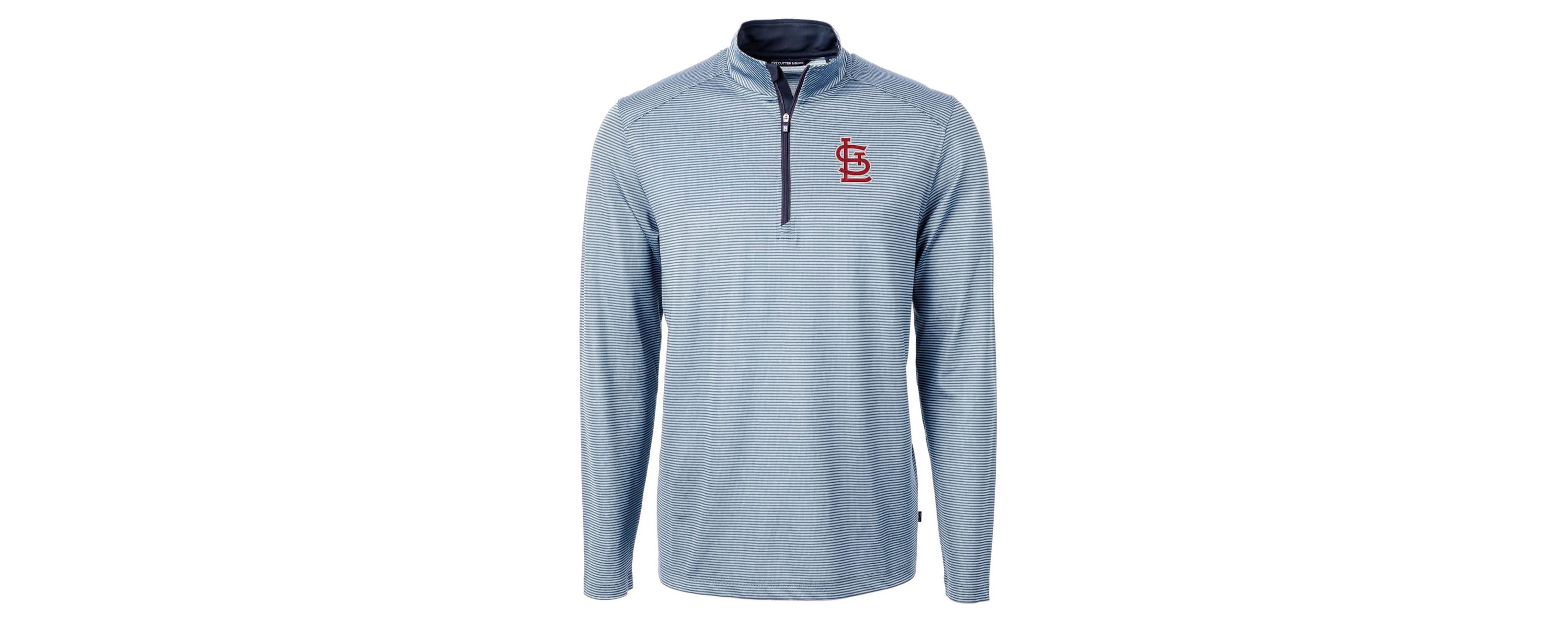 MLB Light Blue/Navy St. Louis Cardinals Virtue Eco Pique Micro Stripe Big & Tall Recycled Quarter-Zip Pullover Top