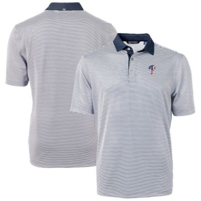 Cutter & Buck Men's MLB Philadelphia Phillies Americana Logo Virtue Eco Pique Stripe Recycled Polo, Navy Blue, Large