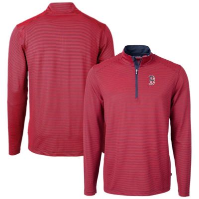 Cutter & Buck Men's Boston Red Sox MLB Boston Sox Americana Logo Virtue Eco Pique Stripe Recycled Quarter-Zip Pullover Top, Large