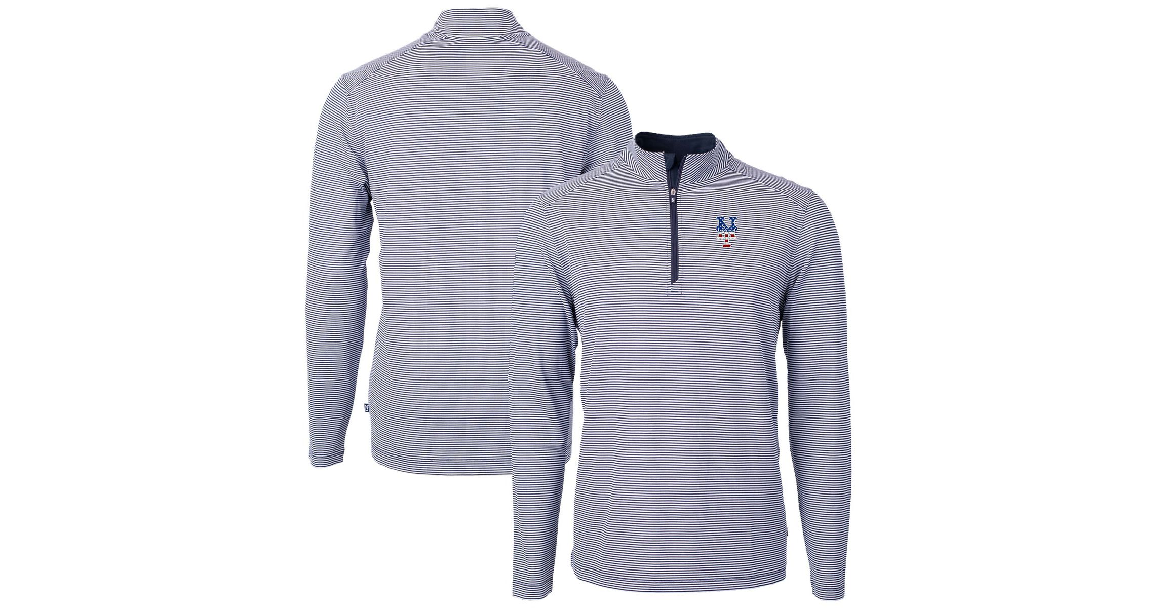 MLB New York Mets Americana Logo Virtue Eco Pique Stripe Recycled Quarter-Zip Pullover Top