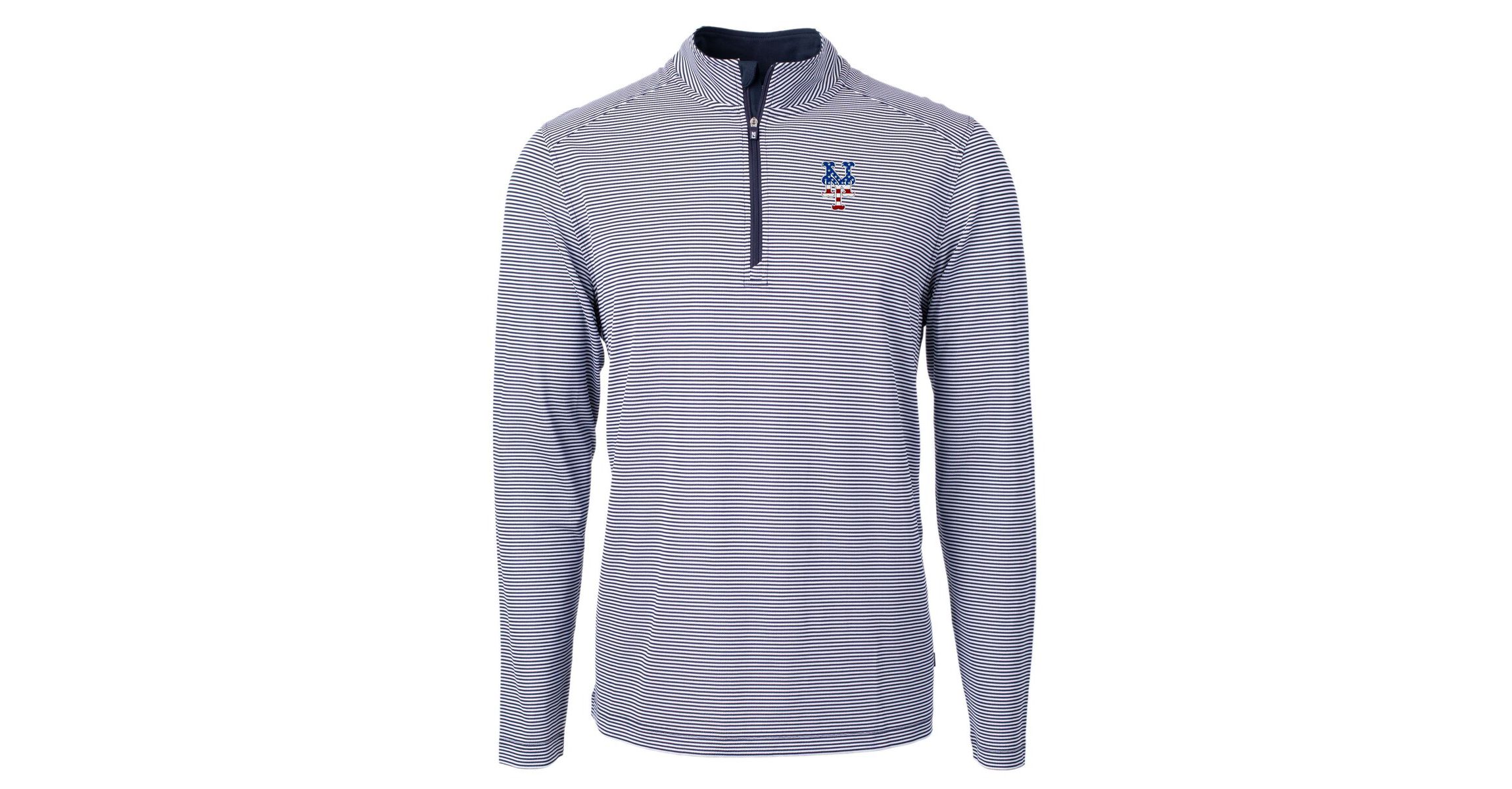 MLB New York Mets Americana Logo Virtue Eco Pique Stripe Recycled Quarter-Zip Pullover Top