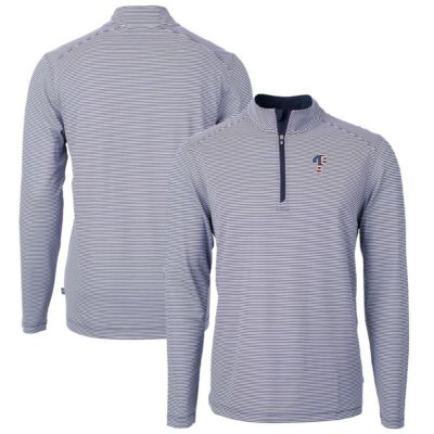 Cutter & Buck Men's MLB Philadelphia Phillies Americana Logo Virtue Eco Pique Stripe Recycled Quarter-Zip Pullover Top, Navy Blue, Small