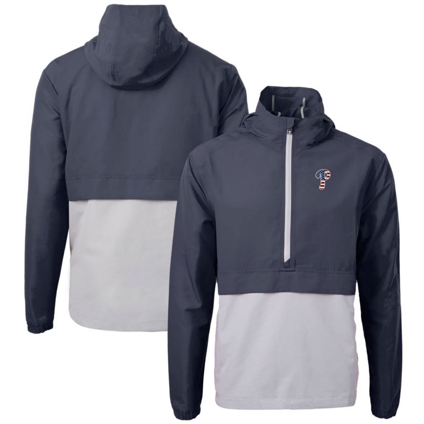 MLB Navy/Gray Philadelphia Phillies Americana Logo Charter Eco Knit Recycled Anorak Half-Zip Jacket