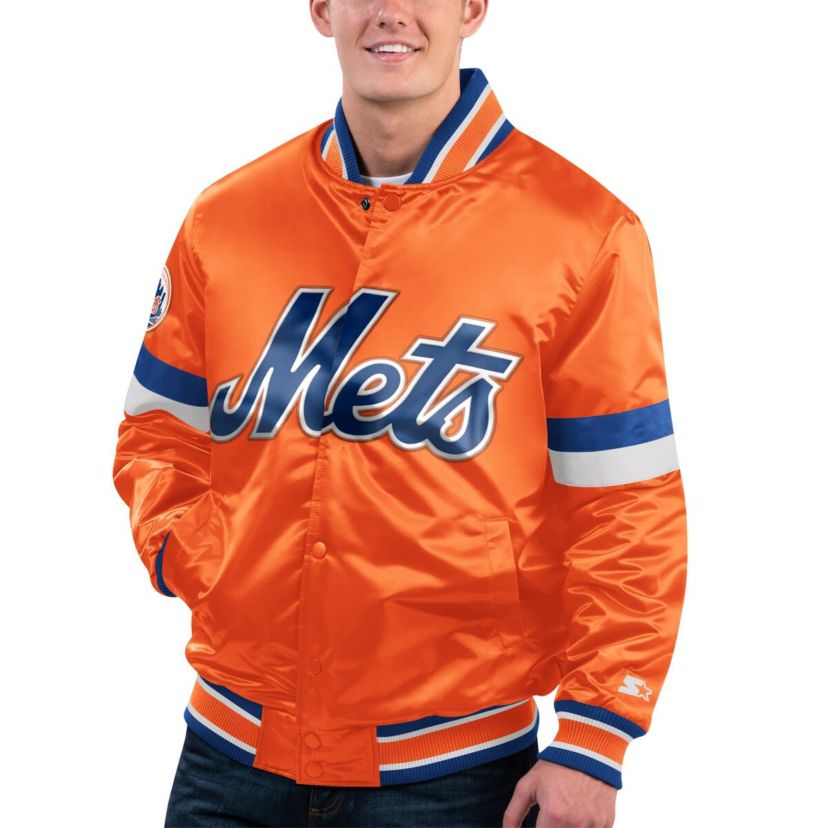 MLB New York Mets Home Game Satin Full-Snap Varsity Jacket