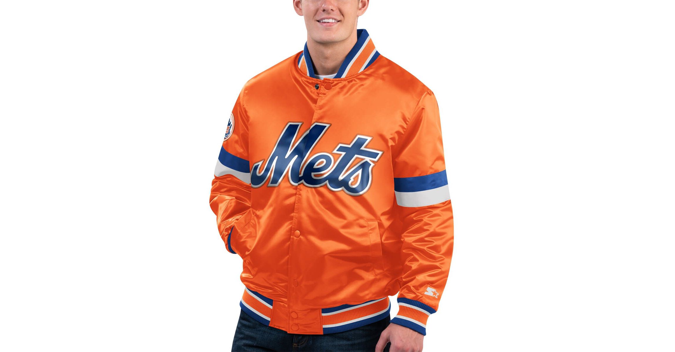 MLB New York Mets Home Game Satin Full-Snap Varsity Jacket