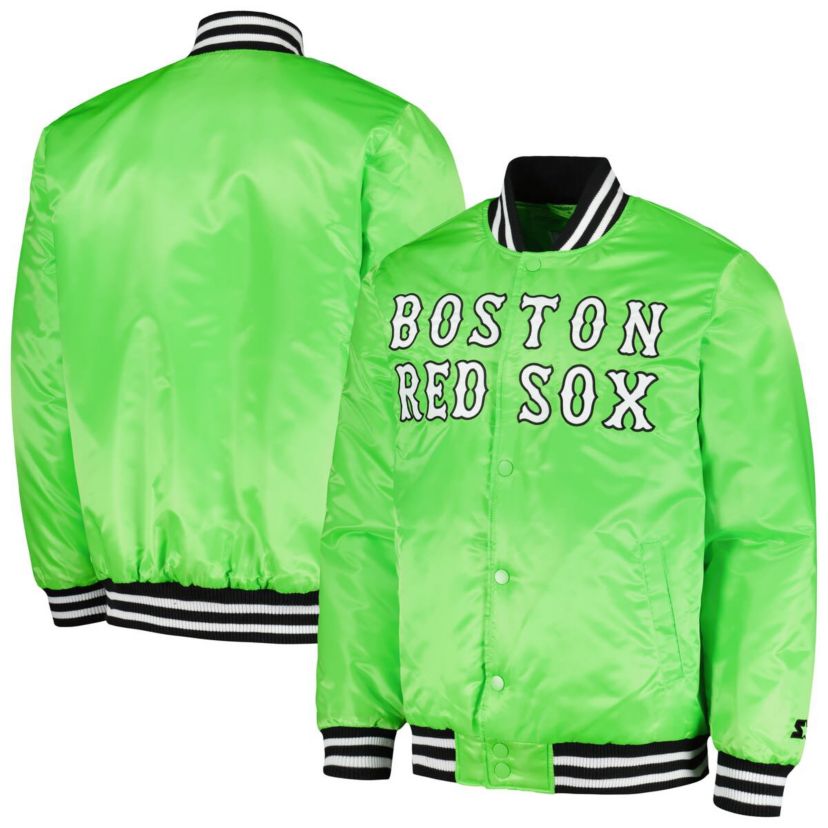 Boston Red Sox MLB Neon Boston Sox Cross Bronx Fashion Satin Full-Snap Varsity Jacket
