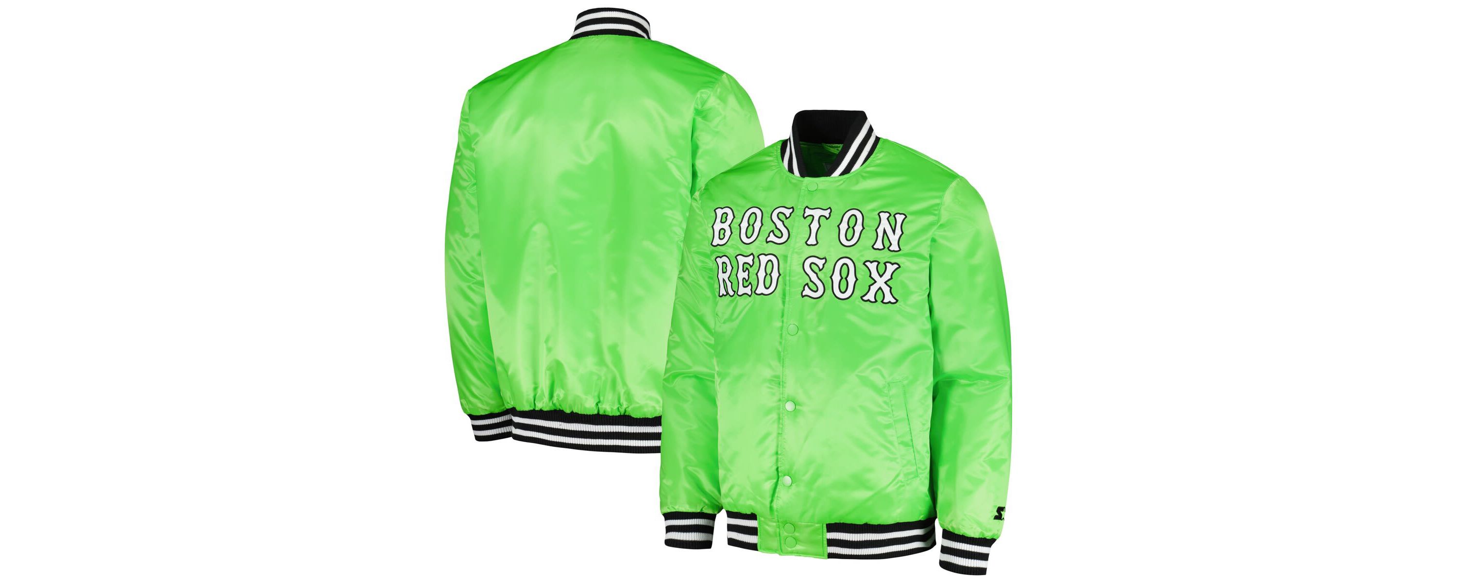 Boston Red Sox MLB Neon Boston Sox Cross Bronx Fashion Satin Full-Snap Varsity Jacket