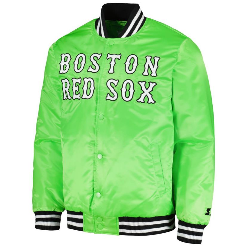 Boston Red Sox MLB Neon Boston Sox Cross Bronx Fashion Satin Full-Snap Varsity Jacket