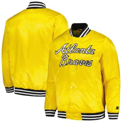 Starter Men's MLB Atlanta Braves Cross Bronx Fashion Satin Full-Snap Varsity Jacket