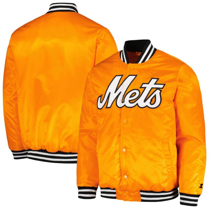 MLB New York Mets Cross Bronx Fashion Satin Full-Snap Varsity Jacket
