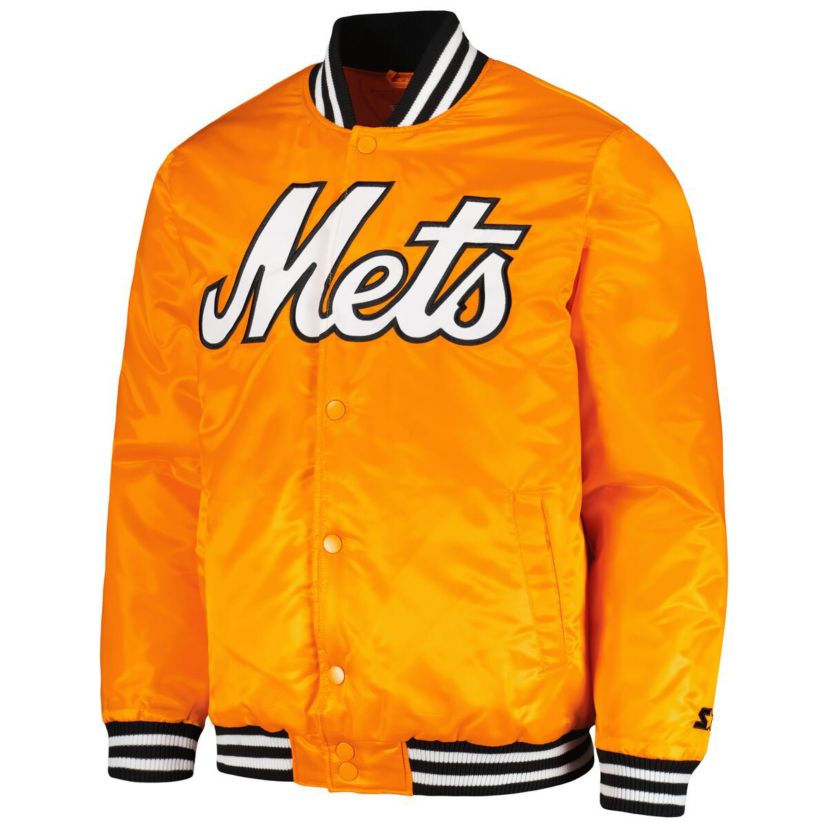 MLB New York Mets Cross Bronx Fashion Satin Full-Snap Varsity Jacket