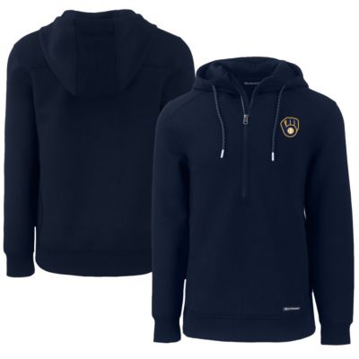 Cutter & Buck Men's MLB Milwaukee Brewers Roam Eco Half-Zip Recycled Pullover Hoodie, Navy Blue, 2XL