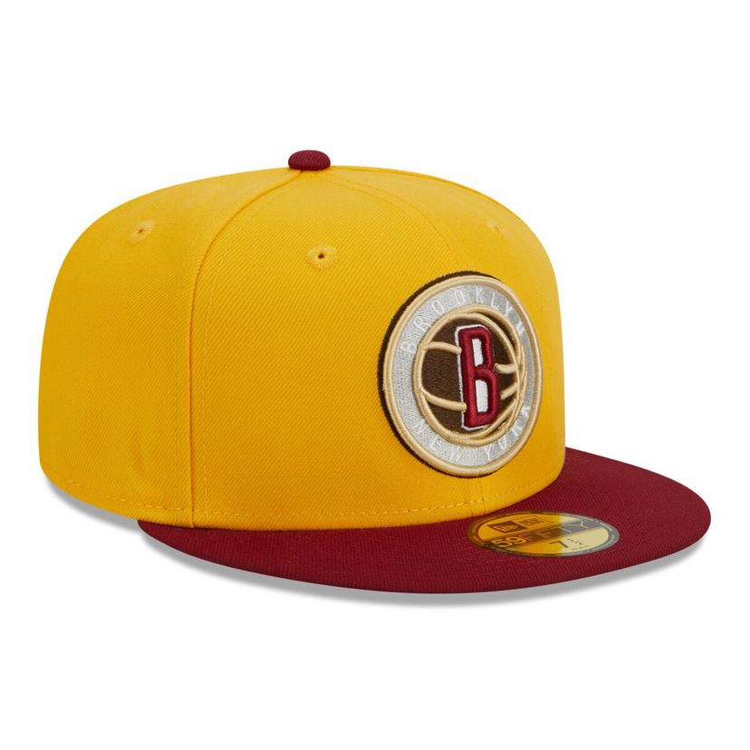 NBA Yellow/Red Brooklyn Nets Fall Leaves 2-Tone 59FIFTY Fitted Hat