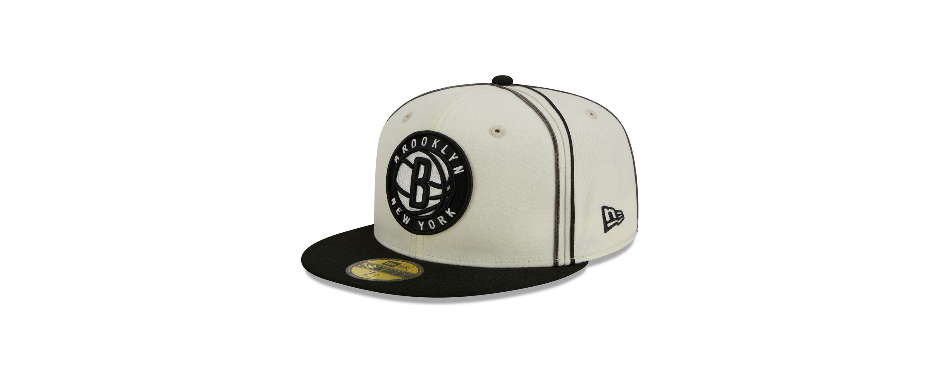 NBA Cream/Black Brooklyn Nets Piping 2-Tone 59FIFTY Fitted Hat