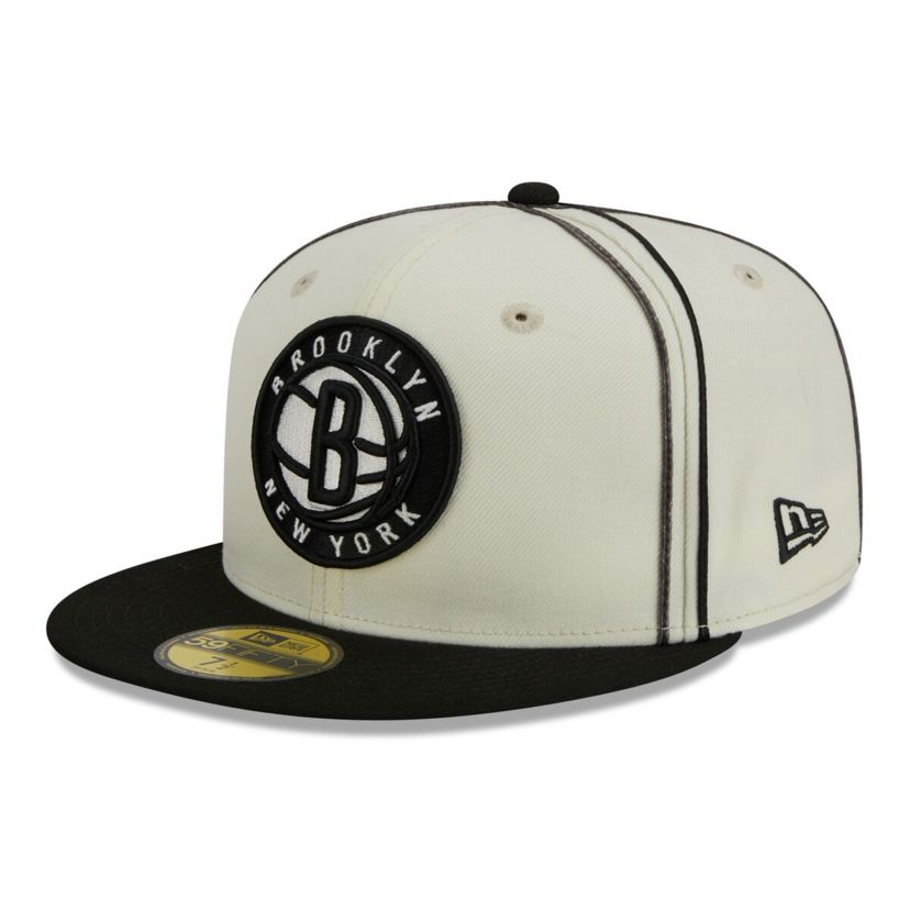 NBA Cream/Black Brooklyn Nets Piping 2-Tone 59FIFTY Fitted Hat