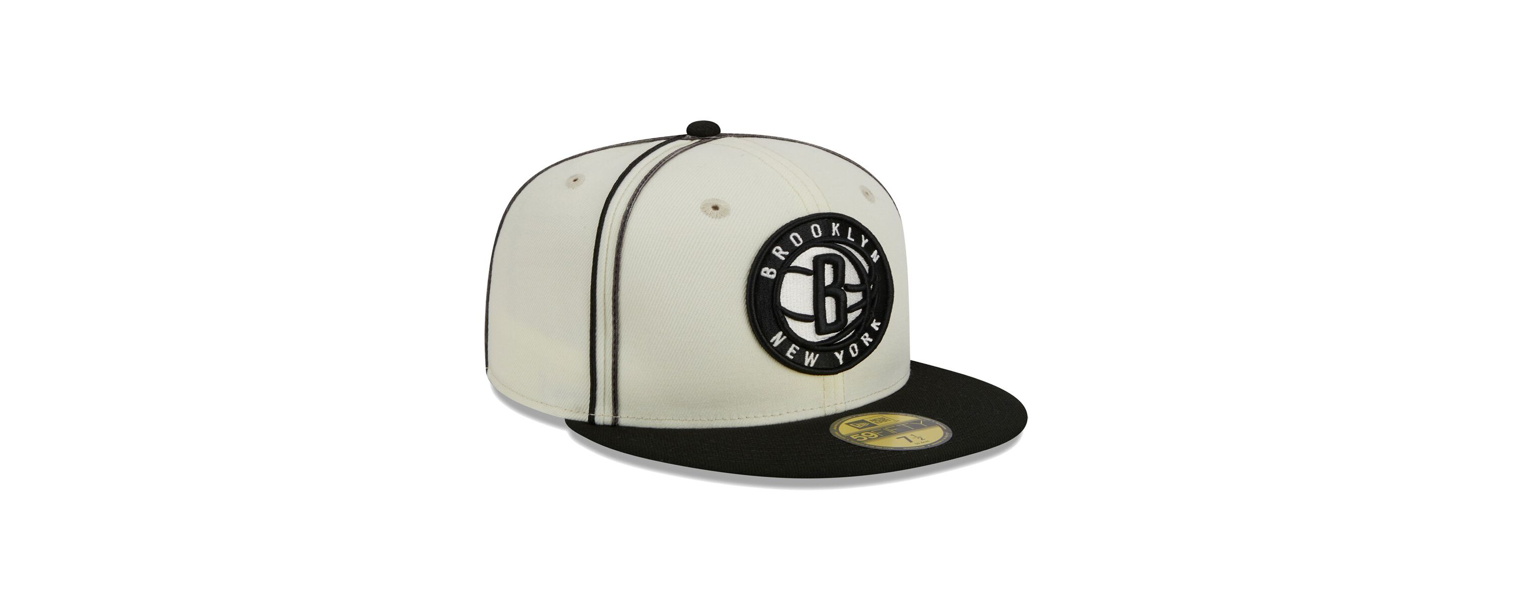NBA Cream/Black Brooklyn Nets Piping 2-Tone 59FIFTY Fitted Hat