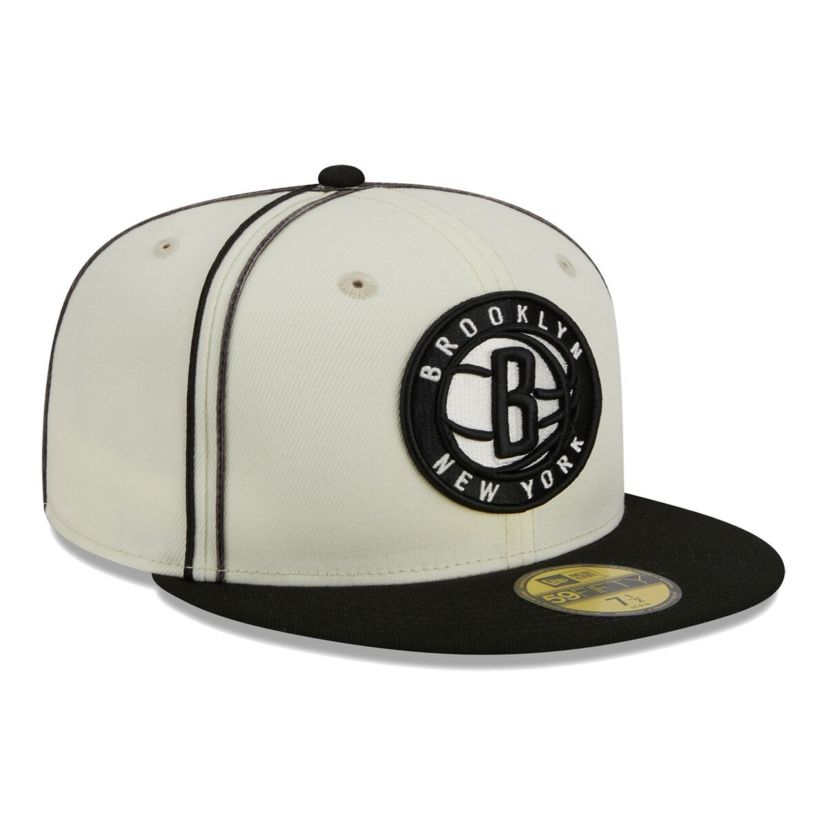 NBA Cream/Black Brooklyn Nets Piping 2-Tone 59FIFTY Fitted Hat