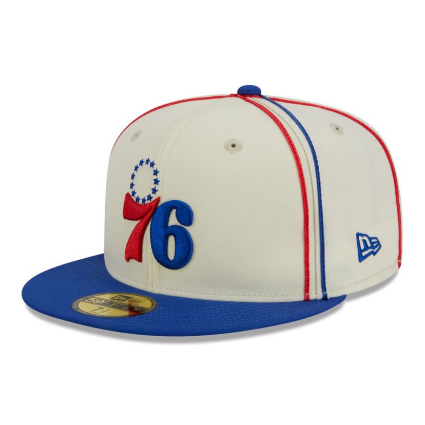 NBA Cream/Royal Philadelphia 76ers Piping 2-Tone 59FIFTY Fitted Hat
