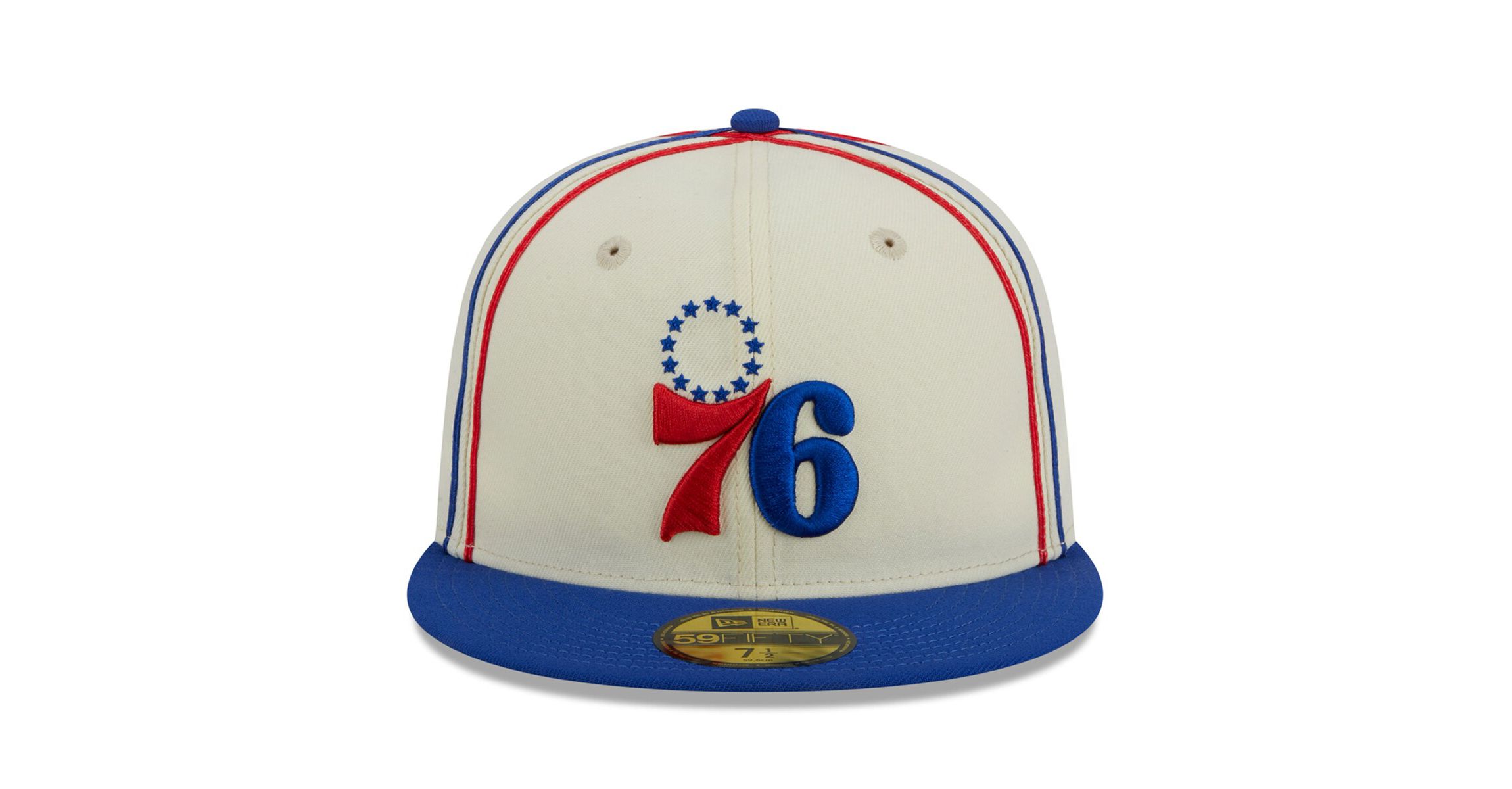 NBA Cream/Royal Philadelphia 76ers Piping 2-Tone 59FIFTY Fitted Hat