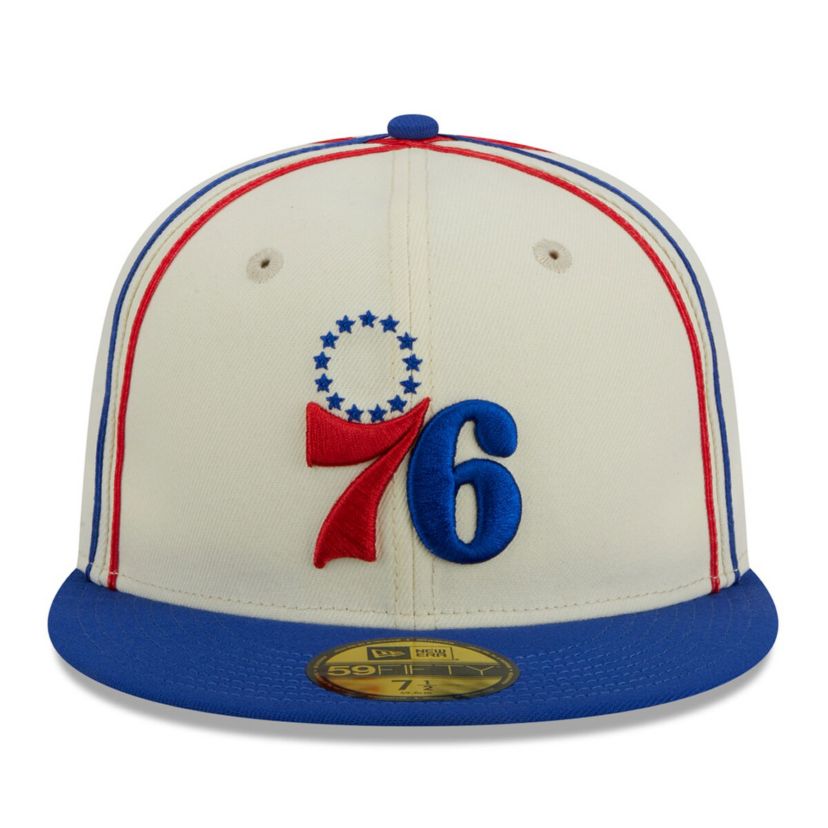 NBA Cream/Royal Philadelphia 76ers Piping 2-Tone 59FIFTY Fitted Hat