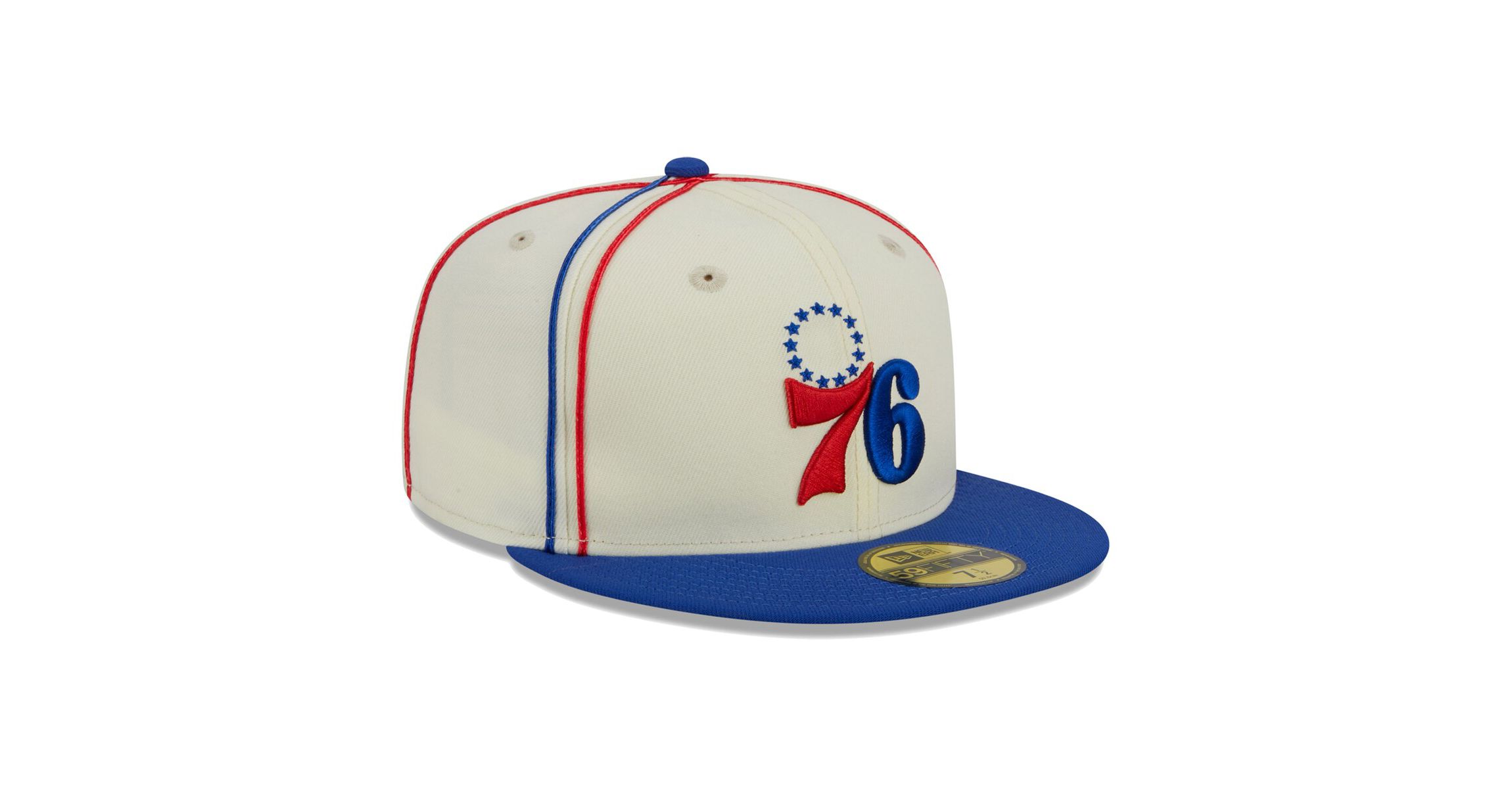 NBA Cream/Royal Philadelphia 76ers Piping 2-Tone 59FIFTY Fitted Hat