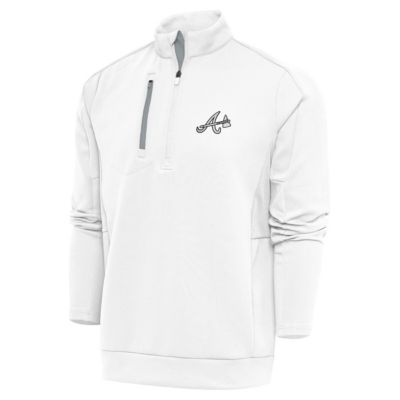Antigua Men's MLB Atlanta Braves Metallic Generation Quarter-Zip Pullover Top, White, 3XL