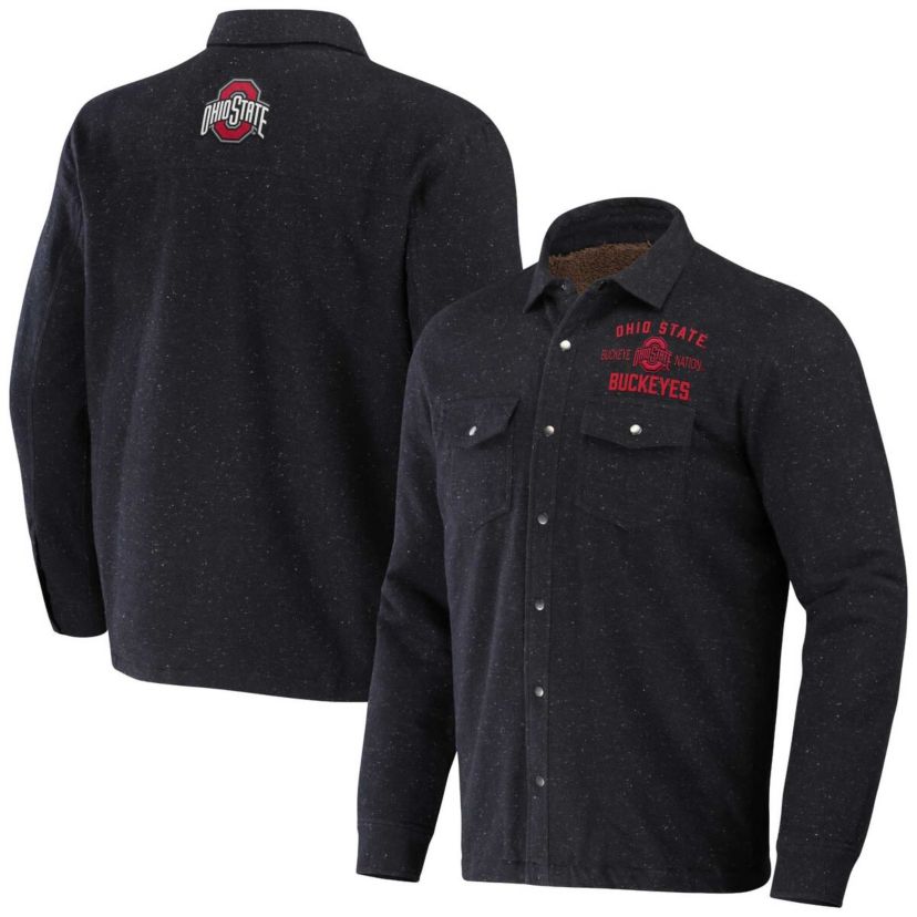 NCAA Heather Ohio State Buckeyes Sherpa-Lined Full-Snap Shacket