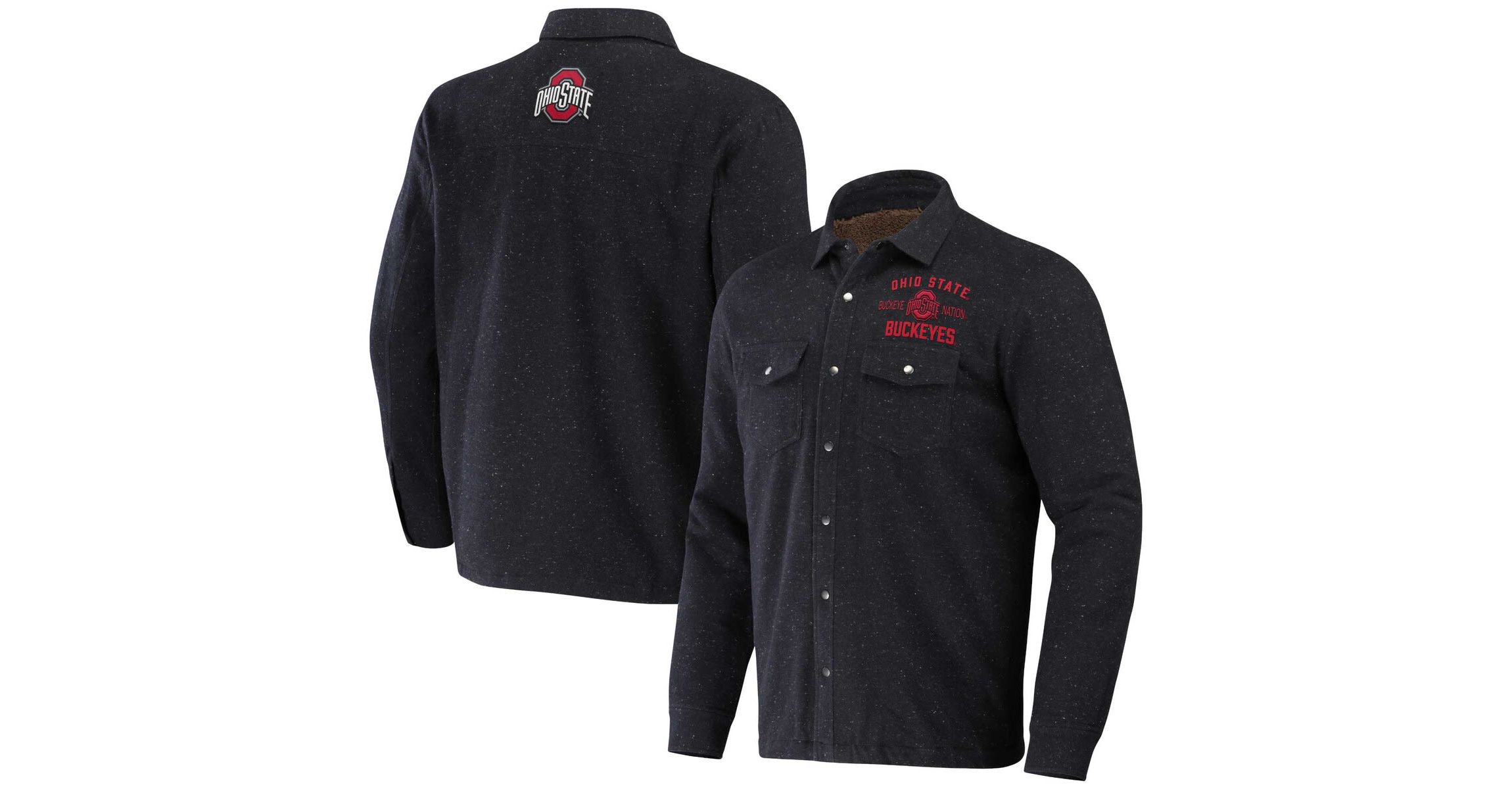 NCAA Heather Ohio State Buckeyes Sherpa-Lined Full-Snap Shacket
