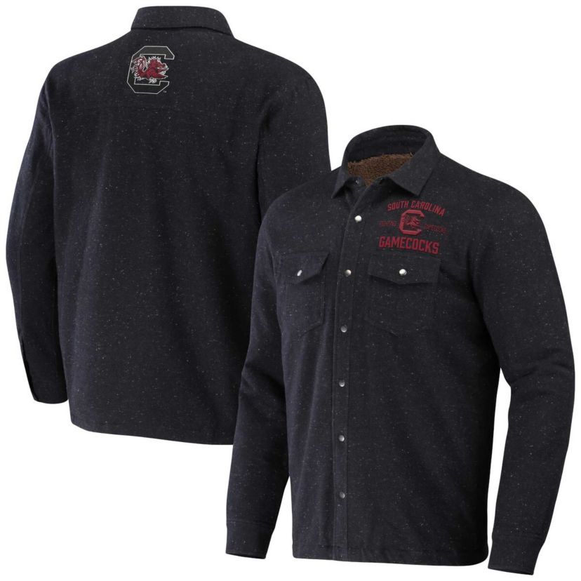NCAA Heather South Carolina Gamecocks Sherpa-Lined Full-Snap Shacket