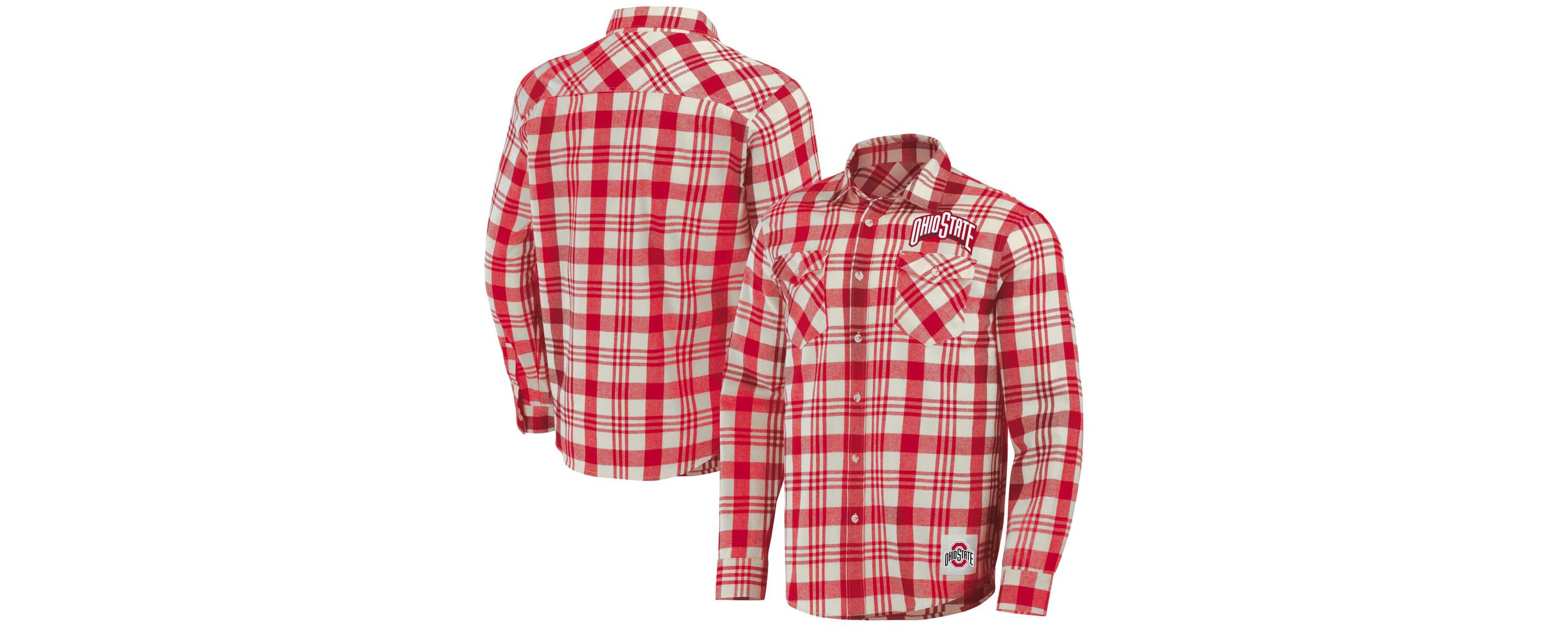 NCAA Ohio State Buckeyes Plaid Flannel Long Sleeve Button-Up Shirt