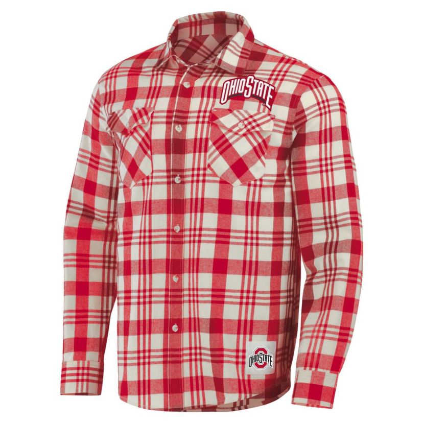 NCAA Ohio State Buckeyes Plaid Flannel Long Sleeve Button-Up Shirt