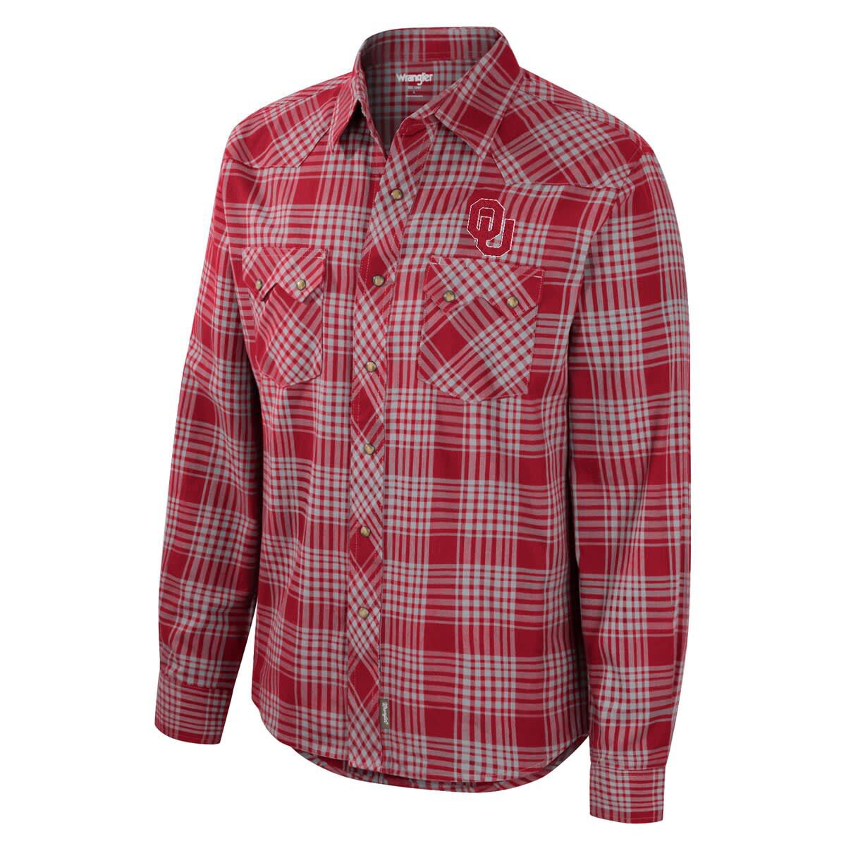 NCAA x Wrangler Oklahoma Sooners Plaid Western Long Sleeve Full-Snap Shirt