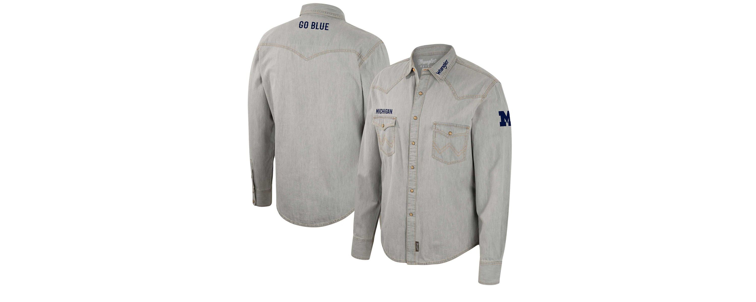 NCAA x Wrangler Michigan Wolverines Cowboy Cut Western Full-Snap Long Sleeve Shirt