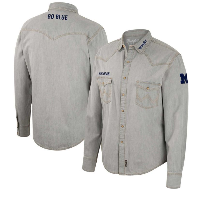NCAA x Wrangler Michigan Wolverines Cowboy Cut Western Full-Snap Long Sleeve Shirt