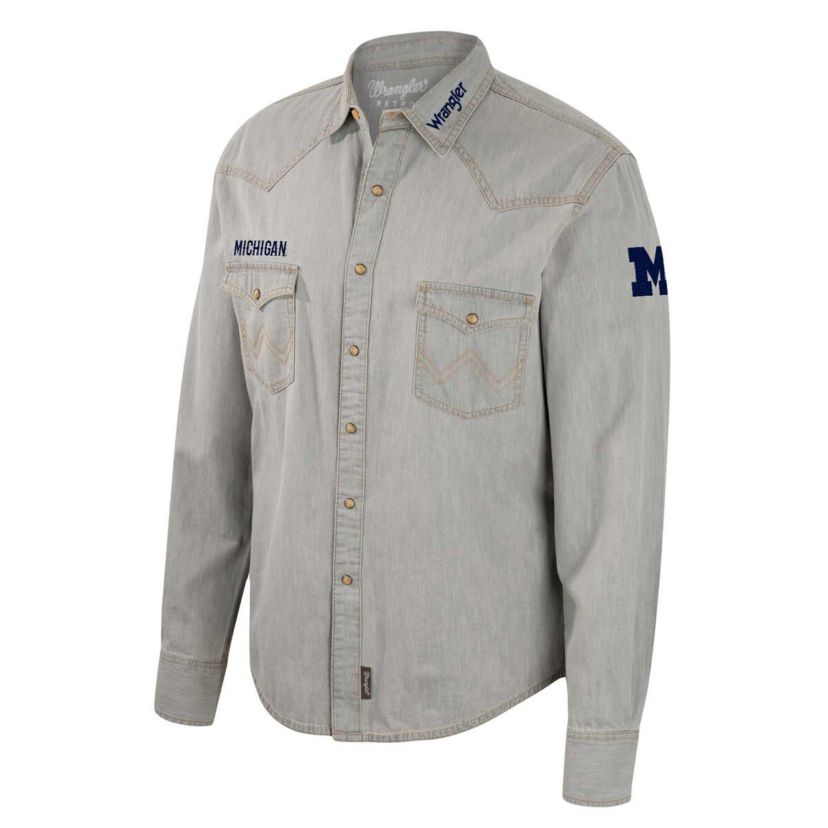NCAA x Wrangler Michigan Wolverines Cowboy Cut Western Full-Snap Long Sleeve Shirt