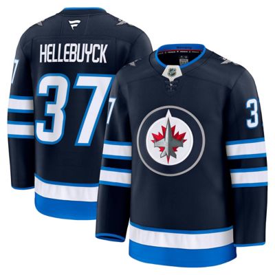 Men's NHL Fanatics Connor Hellebuyck Winnipeg Jets Home Premium Jersey, Navy Blue