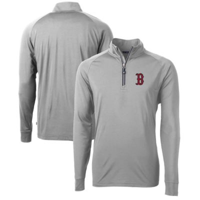 Cutter & Buck Men's Boston Red Sox MLB Boston Sox Adapt Eco Knit Stretch Recycled Quarter-Zip Pullover Top, Gray, Small