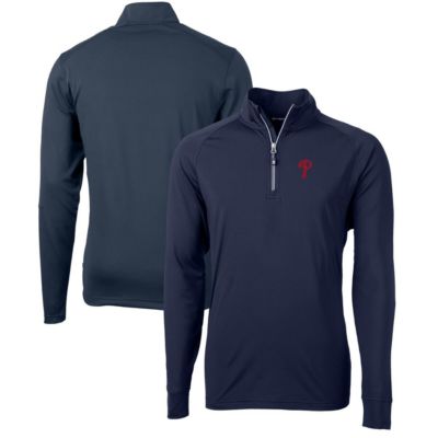 Cutter & Buck Men's MLB Philadelphia Phillies Adapt Eco Knit Stretch Recycled Quarter-Zip Pullover Top, Navy Blue, XL