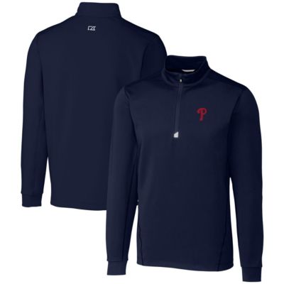 Cutter & Buck Men's MLB Philadelphia Phillies Traverse Stretch Quarter-Zip Pullover Top, Navy Blue, Medium
