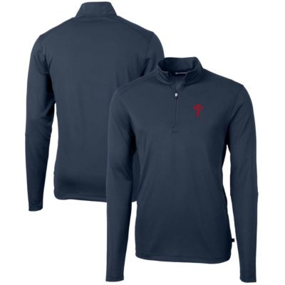 Cutter & Buck Men's MLB Philadelphia Phillies Virtue Eco Pique Recycled Quarter-Zip Pullover Top, Navy Blue, 3XL